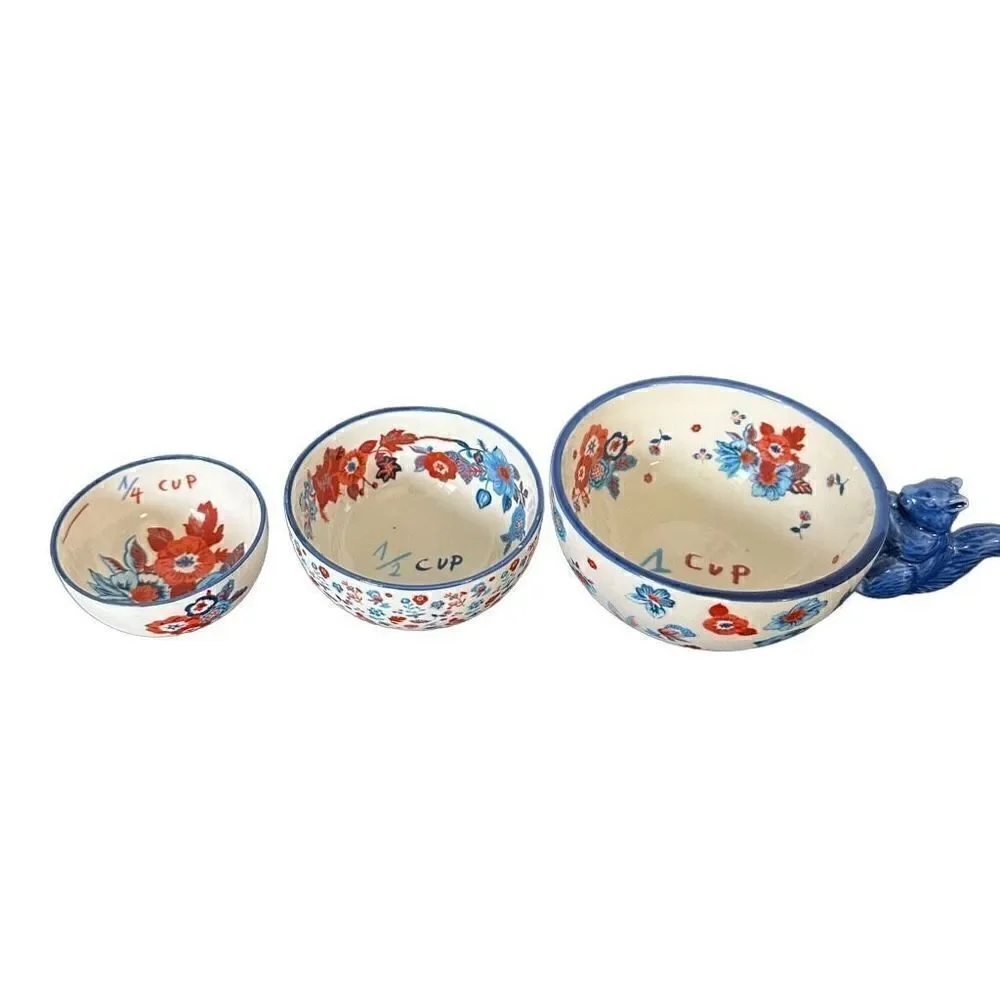 Anthropologie Measuring Cups NATHALIE LETE Set of 3 BIBELOT Squirrel Deer Flora